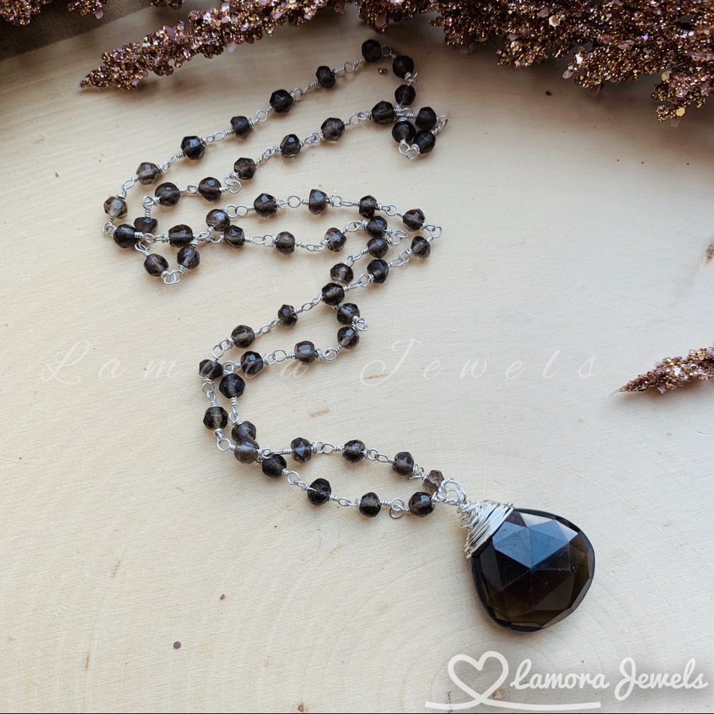 Smoky Quartz Gemstone Crystal Sterling Necklace